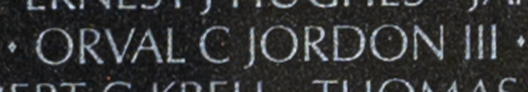 Orval Clyde Jordon III's name inscribed on The Wall.